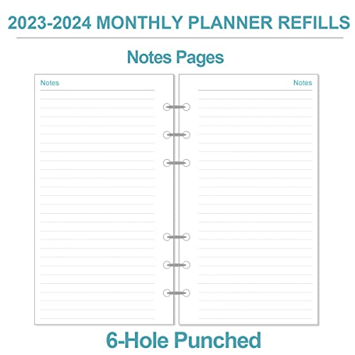 2023-2024 Monthly Planner Refills, 18 Months Runs From July 2023 To December 2024, Two Pages Per Month, 6-Hole Refill Planner With Tabs, Person Size/Size 3, 3.75" X 6.75", Teal Leaf #TOP5
