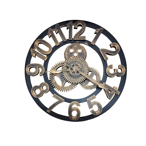 LEDSone Reloj de pared redondo de 50 cm, estilo vintage, retro, con pilas, elegante para sala de estar, oficina en casa y aula, perfecto para decoración del hogar, arte funcional, fácil de leer,