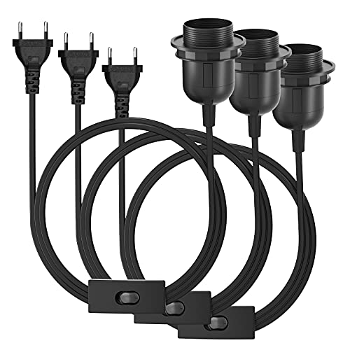 Lot de 3 douilles de lampe E27 avec câble, douille de lampe 3 m avec interrupteur avec prise européenne, douille E27 avec câble pour suspension de lampe,...