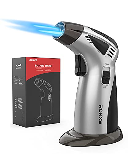 RONXS Butane Torch, Premium Double Flame Big Kitchen Torch Lighters with Safety Lock Adjustable Refillable Multipurpose Culinary Blow Torch for Creme Brulee, Baking, BBQ (Butane Gas Not Included)