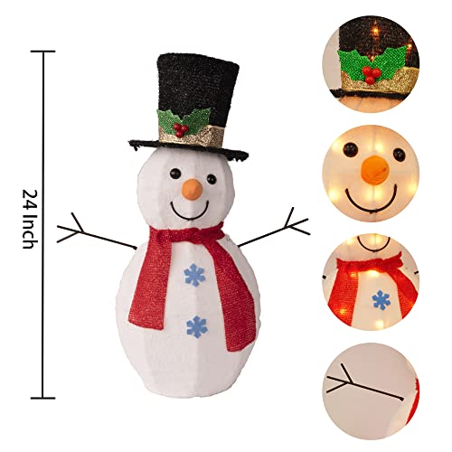 Hourleey 24 Inch Lighted Christmas Decorations, Pre Lit Metal Snowman With Built-In 35 Lights Outdoor Christmas Decorations Stakes For Xmas Outside Indoor Yard Garden Holiday Home Decor #TOP1