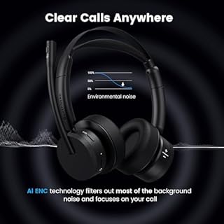 Wireless Headset with Mic for Work, Bluetooth Headset with Microphone for PC, Noise Cancelling Headphones with Mic Mute Button & USB for Call Center/Office/Home/Computer/Laptop/Cell Phones/Teams/Zoom
