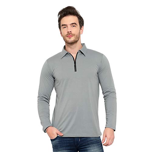 Image of Men's Cotton Blend Full Sleeve Zip Neck Polo T-Shirt (Pack of 1)