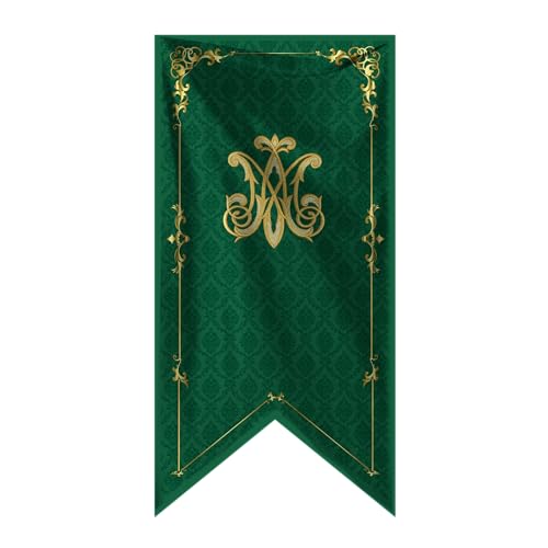 Gallardete Ave María 70×150cm Verde y Dorado Elegante colgadura Balcones Semana Santa y Celebraciones religiosas, símbolo de fe y tradición, diseñado para embellecer Espacios sagrados conestilo. (M8)