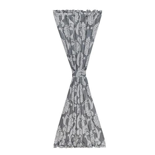 NAPEARL French Door Curtains in Grey White Damask Jacquard Fabric, Sidelight Curtains for Front Door with Tieback for Privacy 1 Panel Bedroom Modern Farmhouse Neutral Home Decor (W52 X L40, Grey)