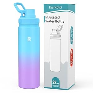Insulated Water Bottle with Spout Lid, Reusable Stainless Steel Water Bottles with Handle, Leak Proof Sports Water Flask for Gym, Travel, Bike, Camping 22oz(Blue Purple)