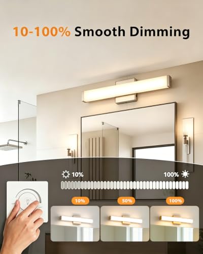 Image of 24 inch LED Square Vanity Light, 14W 4000K Dimmable, Brushed Nickel | Wall Bar Light, Rust & Moisture Resistant, Natural White light, Energy-saving, moisture-proof, Dresser Bathroom over Mirror