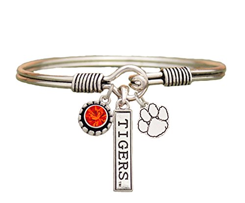 Sports Accessory Store Clemson Tigers 3 Charm Orange Crystal Silver Wire Bracelet Licensed Jewelry CU