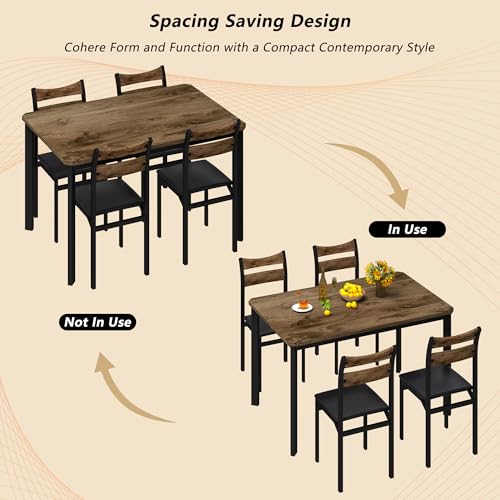 Recaceik Dining Table Set for 4, Kitchen Table Chairs Set of 4，Dining Room Wood Table Set with 5 Upholstered Pu Leather Chairs, Small Space Dining Table for Kitchen Dining Room - Thumbnail 4