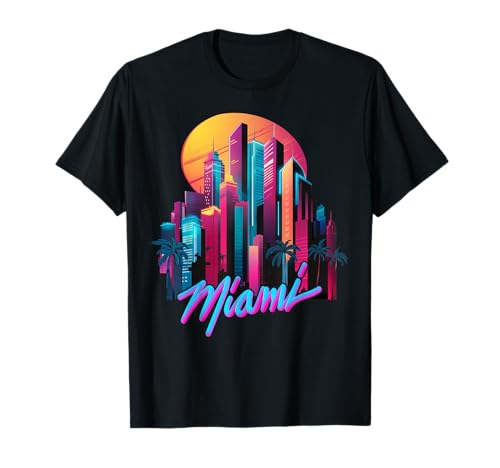 T-shirt Miami City da uomo Florida, souvenir colorati e Maglietta