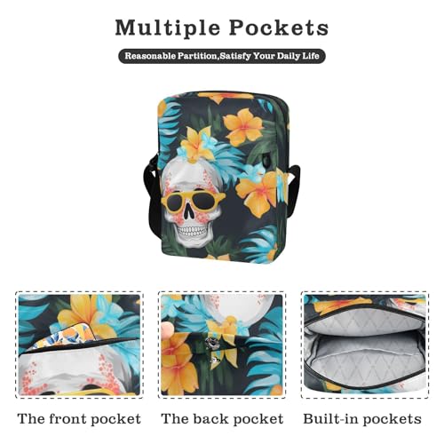 Tropical Flowers Skulls Summer crossbody messenger bag green crossbody bags for women Purses Cross Body Bag Adjustable Strap for business outdoor sports2