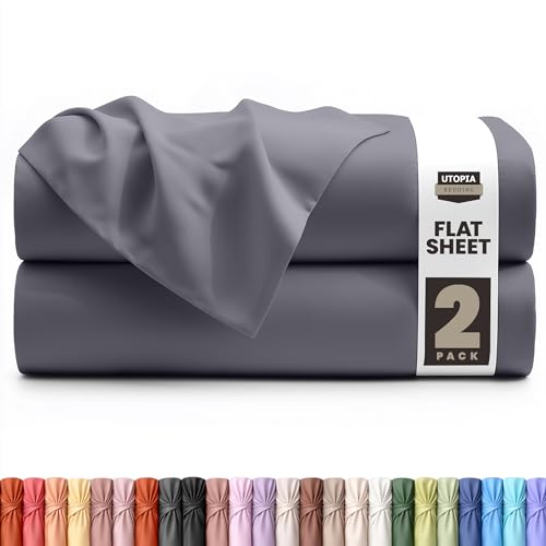 Utopia Bedding 2 Pack Flat Sheet King Size - OEKO-TEX Certified - Easy Care Soft Brushed Polyester Microfiber Fabric Wrinkle, Shrinkage, and Fade Resistant - Grey