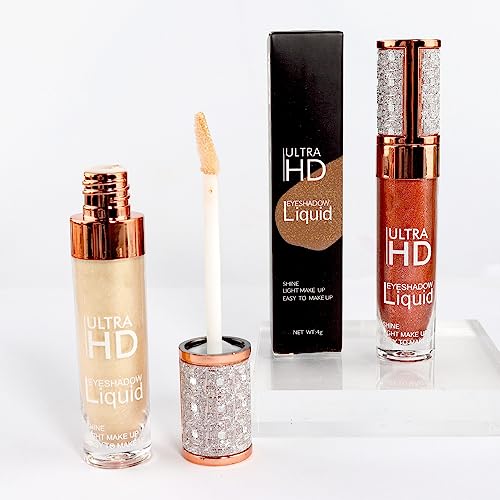 2 Pcs Liquid Glitter Eyeshadow Sticks.quick-Drying Yellow Wine Red Liquid Sparkling Shimmer Highlighter Eye Shadow Liner Makeup.waterproof Face Highlight Inner Corner Eye Looks 3+9 #TOP6