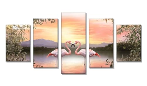 5 Pack Diamond Painting Lake Diamond Art Kits Adults, 5D DIY Full Drill Dimond Art Kit Flamingos Cross Stitch Embroidery Crystal Gem Arts and Crafts Pictures, for Home Wall Decor Gifts 20x12in C-5807