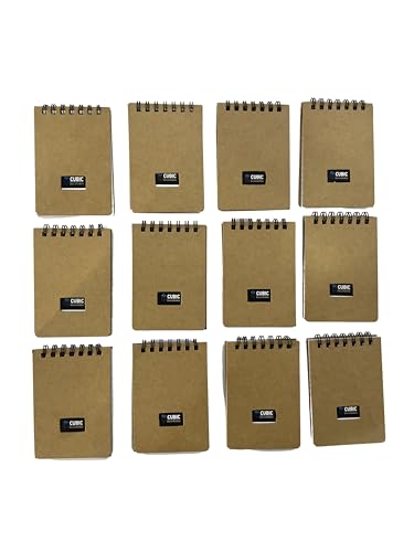 Image of Cubic A7 Wiro Pocket Notebook - Pack of 12 (Kraft Paper Brown) | Palm Notebook | Spiral-Bound | Compact & Eco-Friendly Notepad for Office, School & Daily Use