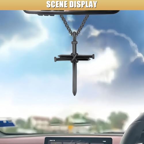 image for Tuxihapp Nail Cross Pendant for Car Rearview Mirror, 3 Nails Metal Cro