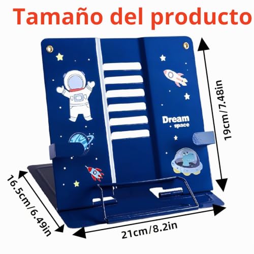 Miniatura 7 de Mecmbj Atril Para Libros, Atril Estudio, Soporte Libros De Metal Con Ángulo Ajustable, Soporte De Lectura Plegables Para Niños, Soporte De Libro Infantil Para La Escuela Y El Hogar Astronauta