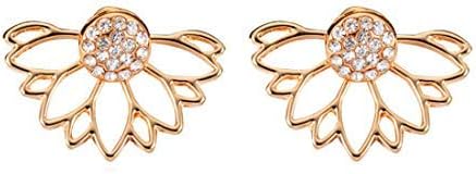 UNKE Sunflower With Single Row Drilling Rhinestone Womens Stud Earrings, Gold