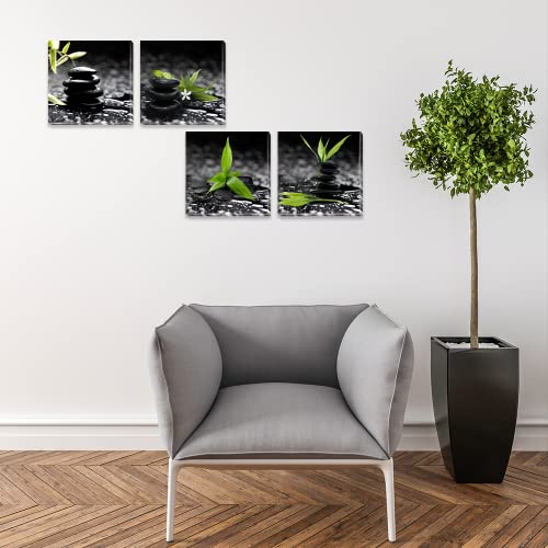 Zen Wall Art Painting Black And White Artwork For Walls Still Life Green Plant Bathroom Livingroom Canvas Picture Home Decor 16"X16" #TOP3