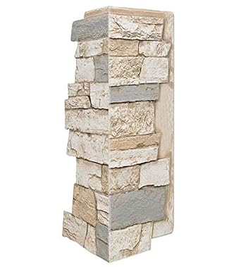 Faux Stone Wall Panel - Wide Stacked Stone Corner - Brighton Vanilla Cream Color 24" H X 11" W X 1 1/4" D