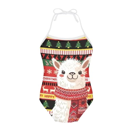 Image of Christmas Girls One-Piece Swimsuits Beach Halter Swimwear Bathing Suit for 3-10 Years