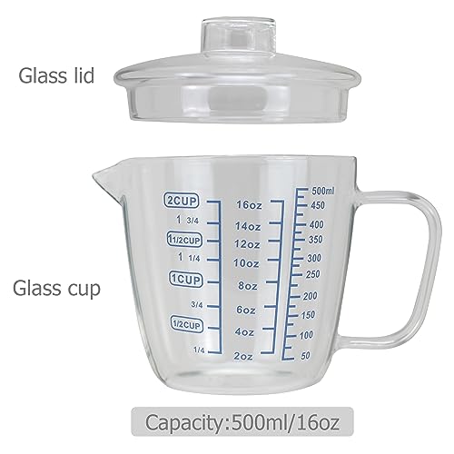 Vaso medidor de vidrio 500 ml con tapa y pico en V miniatura 2