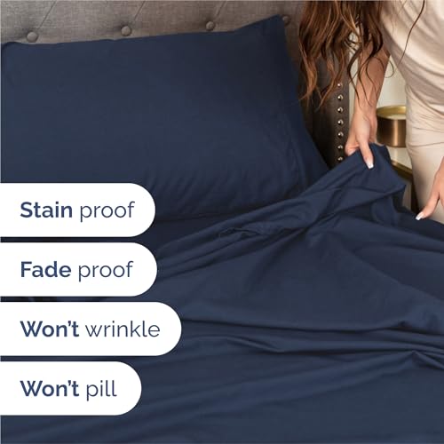 Image of Cal King 6 Piece Bed Sheet Set - Breathable & Cooling Sheets - Navy Blue | Ultra-Soft Hotel Luxury Bedding Set with 8-16 Inch Deep Pockets, 1 Flat & 1 Fitted Sheet & 4 Pillowcases, Wrinkle & Fade Free