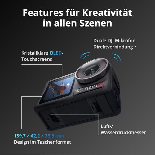 Bild 3 - DJI Osmo Action 5 Pro Standard Combo, Action Cam 4K mit 1/1,3" Sensor, 4K/120fps Videokamera, Motivverfolgung, Stabilisierung, Kamera Dual OLED Touchscreens, Unterwasserkamera Ideal für Sport, Vlog