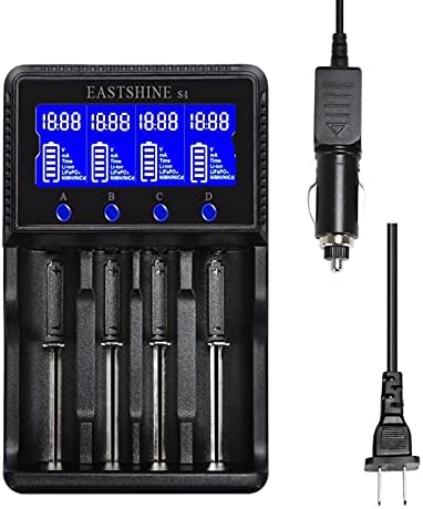 Universal Smart Battery Charger 4 Slots for Rechargeable Batteries 1.2V Ni-MH Ni-Cd AA AAA C 3.2V LiFePO4 3.7V Li-ion IMR 18650 26650 25500 16340 14500 18500 10440 18350 RCR123A LCD Display UL Listed