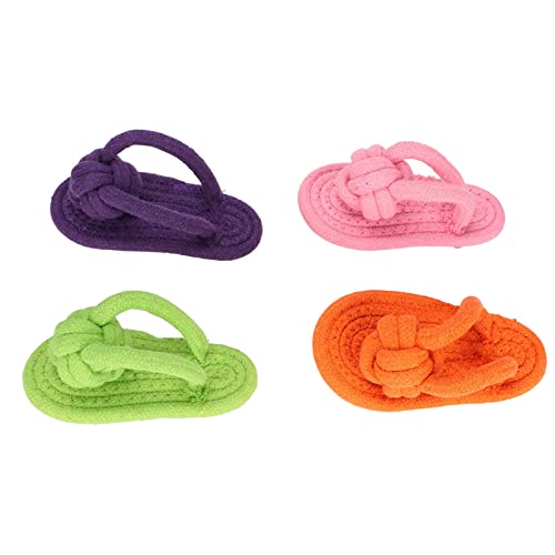 Image of Dog Chew Toy for Puppies and Adult Dogs Cotton Rope Slipper Toy in Flip Flop Shape, Teeth Cleaning Dog Toy, Durable Interactive Chew Toy 4 Pack