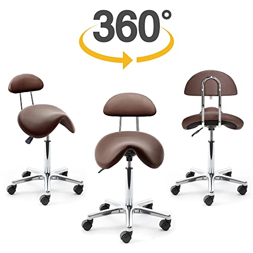 La Feier Saddle Stool Rolling Chair For Lab Clinic Dentist Medical Massage Salon Facial Spa Tattoo Kitchen Drafting, Adjustable Hydraulic Stool With Backrest And Wheels(Coffee Brown) #TOP1