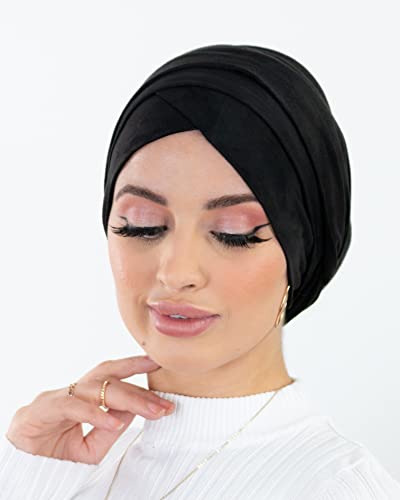 Lamis Hijab Turban à enfiler en Daim pour femme (Noir) – vue 2
