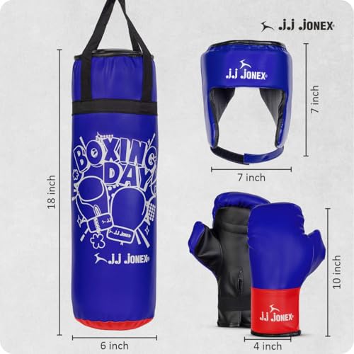 Image of JJ Jonex Sports Kids Boxing Punching Bag Set - Heavy Boxing Bag, Gloves, MMA, Home Gym & Martial Arts Training Equipment | for Boys & Girls for Age 3 4 5 6 7 8 Years | Navy Color |