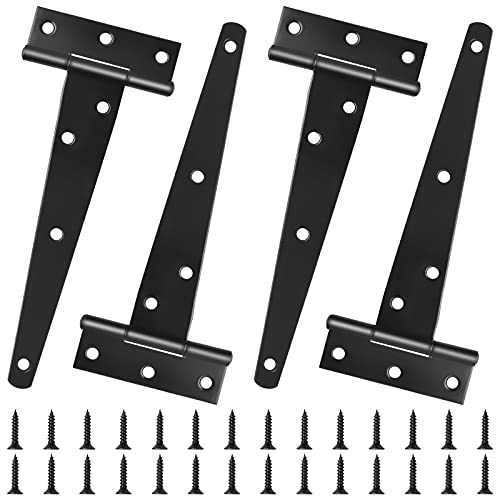 4 Pcs 150mm/ 6'' Charnières en T pour Porte en Bois Charnières Extérieur Noir Métallique Charnières Robustes T Charnières de Porte de Grange Antirouille avec Vis pour Fenêtres Clôture Porte de Remise