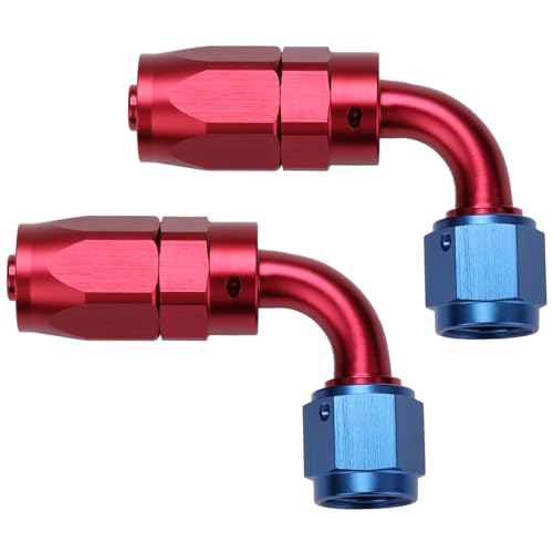 Podavelle 6AN 90 Degree Elbow Hose End Fitting Swivel Aluminum Blue/Red 2PCS