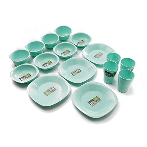 Reusable Small Plastic Dinnerware Set 16 Pcs (Turquoise)