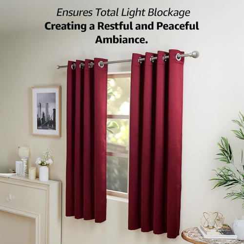 Image of amazon basics - Room Darkening Blackout Window Curtains, 100% Room Darkening | 5 Feet |Set of 2| Plain Design | for Living Room and Bedroom | 115cmx150cm, Color- Maroon