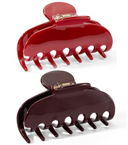 2 piezas pinzas de cabello de acetato para mujer - clip grande y mediano 3.3 pulgadas rojo cereza y rojo Ankra, clips tipo garra para cabello fino, medio y grueso, accesorios duraderos para otoño e invierno miniatura 1