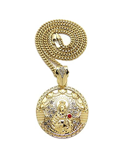 Iced Out Saint Barbara Pendant Box/Cuban/Rope Chain Fashion Necklace XSP414 (20, Gold Cuban Chain)
