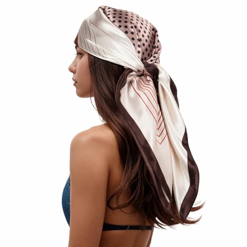 RIIQIICHY Head Scarf for Women Like Silk Scarf Hair Scarf Printed Square Scarf Bandanas for Women 35 Inches Ivory/Red/Pink/Taupe