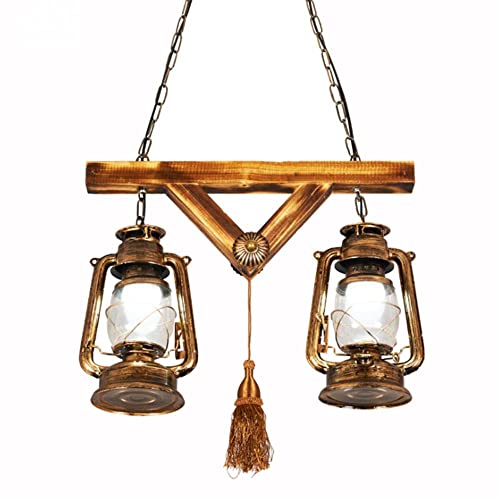 Lustre suspension bois E27 réglable style industriel vintage pour table à manger et salon L52cm
