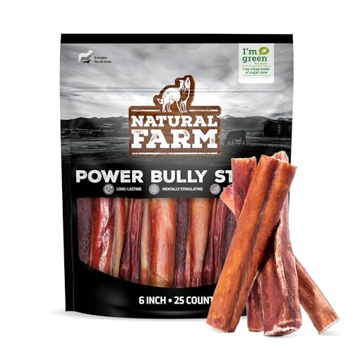 Natural Farm Power Bully Sticks Dog Chews (6”, 25-Pack), 2-in-1 Power Chews: Premium Beef Cheek Wrapped in Beef Pizzle, Long-Lasting, Great Dog Dental Treats for Small, Medium & Large Dogs