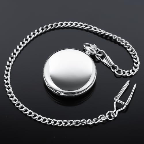 Image of Tiong Smooth Pocket Watches Quartz Arabic Numerals Men Pocket Watch with Chain&Box