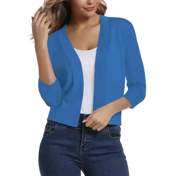 Boléros Femme Cardigan en Tricot Élégant pour Femme, Col en V, Boléro, Haussement D'Épaules, Devant Ouvert, Pull Tricoté Sophistiqué, Confortable, Polyvalent pour Le Printemps, L'Ét