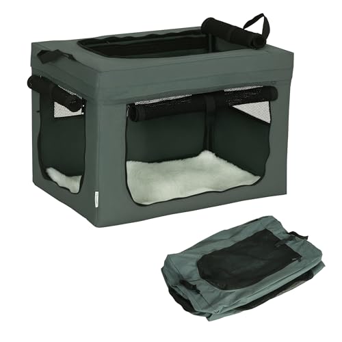 PawHut Trasportino Morbido per Cani Mini e Gatti, Trasportino Cuccia da Viaggio con Cuscino Rimovibile, Sacca di Trasporto e Porte in Rete Traspiranti, 60x42x42 cm, Grigio