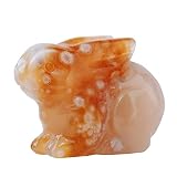 Runyangshi Flower Agate Crystal Rabbit Statue Sculpture Stone Healing Hand Carved Animal Figurine Sc