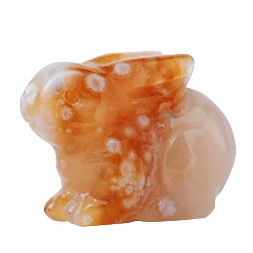 Runyangshi Flower Agate Crystal Rabbit Statue Sculpture Stone Healing Hand Carved Animal Figurine Sculpture Decorative Natural Crystal Collection Ornaments Home Decor Desk Decor #TOP5