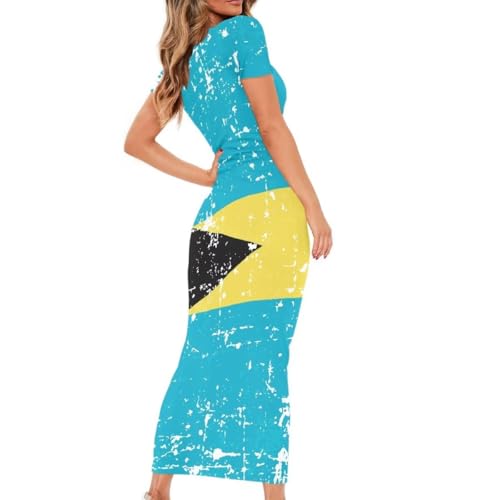 Image of Womens Short Sleeve Jamaican Flag Midi Bodycon Dress | Soft stretchy fabric,crew neck,jamaican print casual date night cocktail party, elegant chic, spring summer fall all season