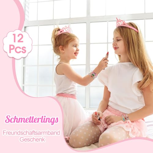 Hopton 12 Stück Freundschaftsarmbänder, Armbänder Kinder mit Schmetterling Anhänger, Einstellbare Geflochten Armbänder Mädchen, Kindergeburtstag Gastgeschenke für Jungen & Mädchen