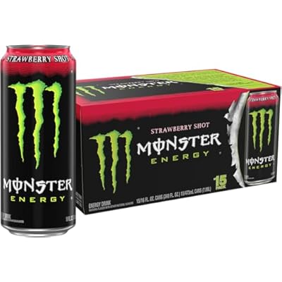 مشروب الفراولة Monster Energy، أخضر، أصلي، مشروب طاقة، 16 أونصة (عبوة من 15 قطعة)